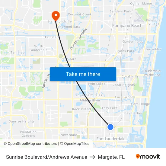 Sunrise Boulevard/Andrews Avenue to Margate, FL map
