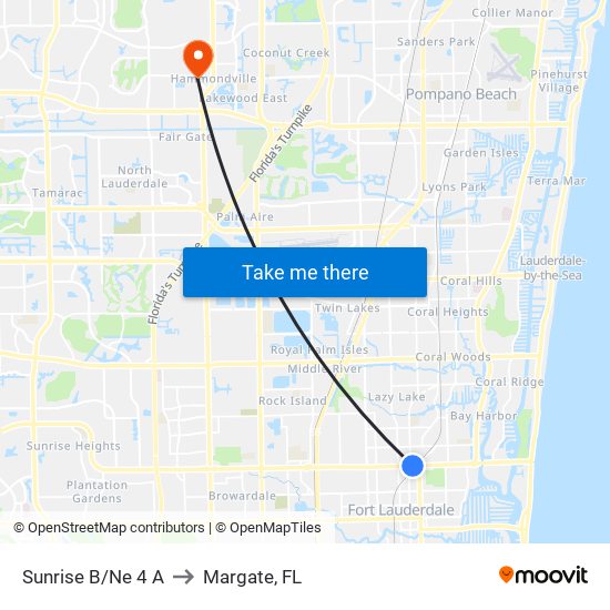 SUNRISE B/NE 4 A to Margate, FL map