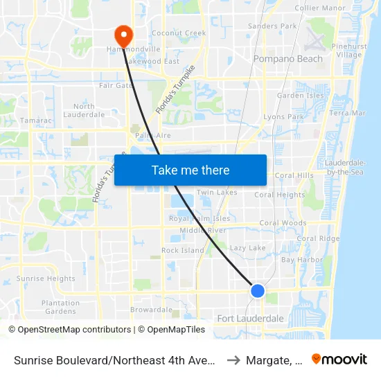 Sunrise Boulevard/Northeast 4th Avenue to Margate, FL map