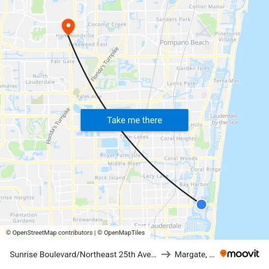 Sunrise Boulevard/Northeast 25th Avenue to Margate, FL map