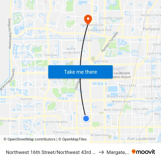 Northwest 16th Street/Northwest 43rd Terrace to Margate, FL map