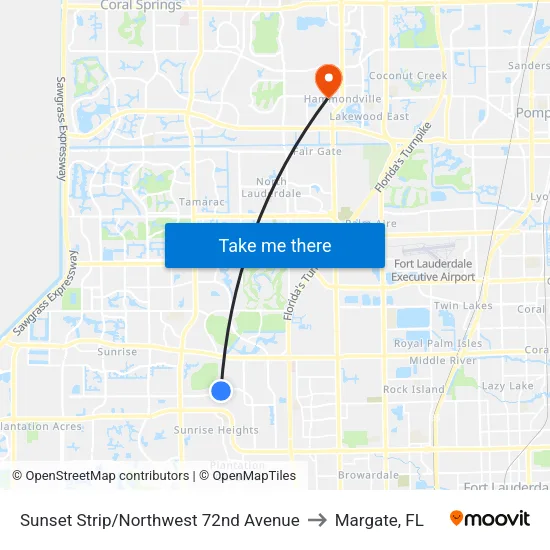 Sunset Strip/Northwest 72nd Avenue to Margate, FL map