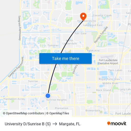 University D/Sunrise B (S) to Margate, FL map
