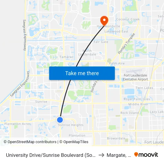 University Drive/Sunrise Boulevard (South) to Margate, FL map