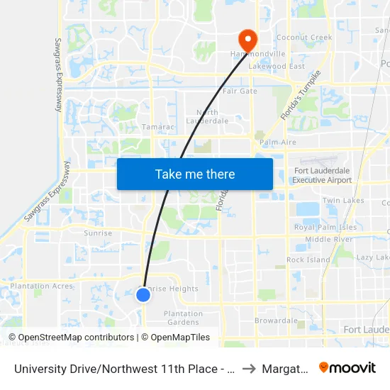 University Drive/Northwest 11th Place - (Lakepoint) to Margate, FL map