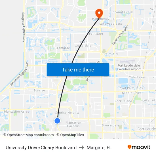 University Drive/Cleary Boulevard to Margate, FL map