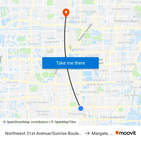 Northwest 31st Avenue/Sunrise Boulevard to Margate, FL map