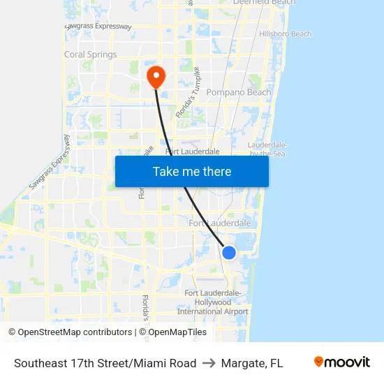Southeast 17th Street/Miami Road to Margate, FL map