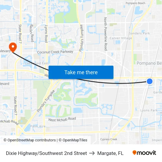Dixie Highway/Southwest 2nd Street to Margate, FL map