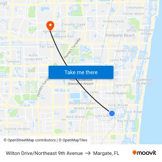 Wilton Drive/Northeast 9th Avenue to Margate, FL map