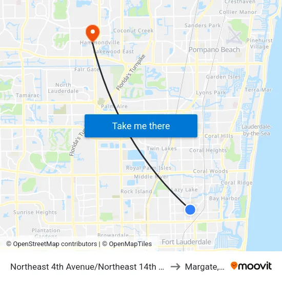 Northeast 4th Avenue/Northeast 14th Street to Margate, FL map