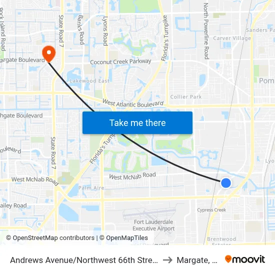 Andrews Avenue/Northwest 66th Street to Margate, FL map