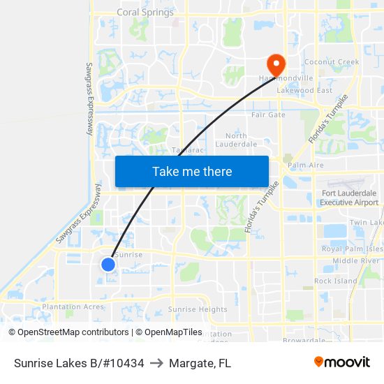 Sunrise Lakes B/#10434 to Margate, FL map