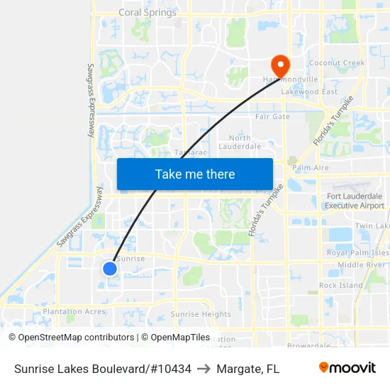 Sunrise Lakes Boulevard/#10434 to Margate, FL map