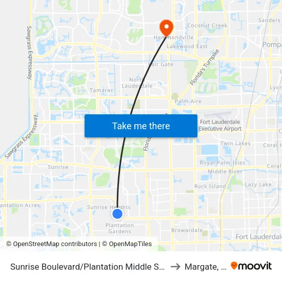 Sunrise Boulevard/Plantation Middle School to Margate, FL map