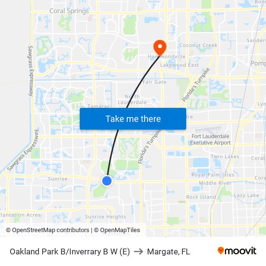 Oakland Park B/Inverrary B W (E) to Margate, FL map