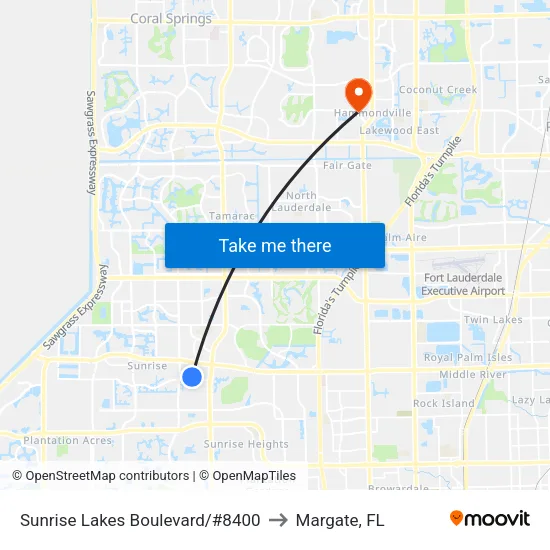 Sunrise Lakes Boulevard/#8400 to Margate, FL map