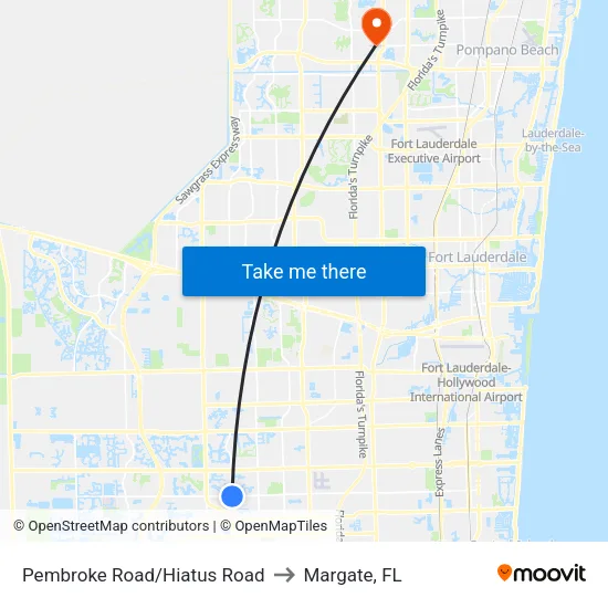 Pembroke Road/Hiatus Road to Margate, FL map