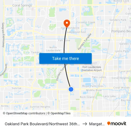 Oakland Park Boulevard/Northwest 36th Terrace (West) to Margate, FL map