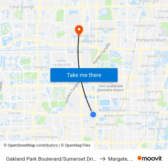 Oakland Park Boulevard/Sumerset Drive to Margate, FL map