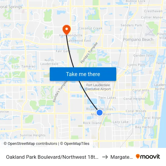 Oakland Park Boulevard/Northwest 18th Avenue to Margate, FL map