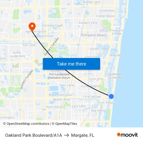 Oakland Park Boulevard/A1A to Margate, FL map