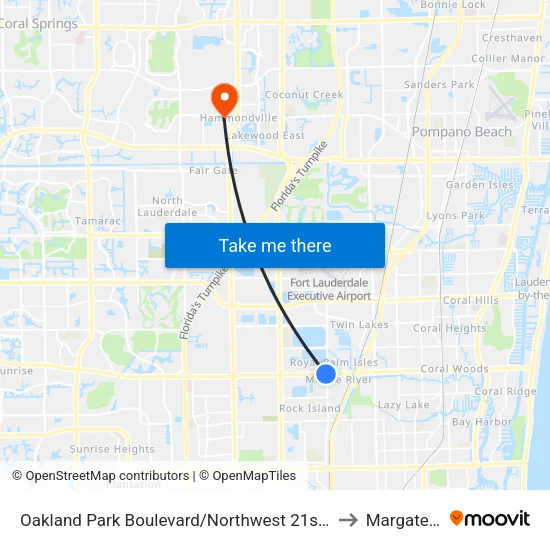 Oakland Park Boulevard/Northwest 21st Avenue to Margate, FL map