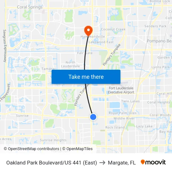 Oakland Park Boulevard/US 441 (East) to Margate, FL map