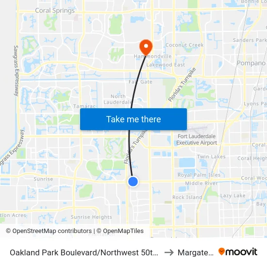 Oakland Park Boulevard/Northwest 50th Avenue to Margate, FL map