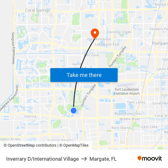 Inverrary D/International Village to Margate, FL map
