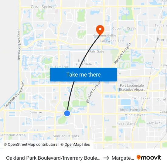 Oakland Park Boulevard/Inverrary Boulevard West to Margate, FL map