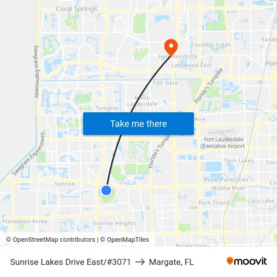 Sunrise Lakes Drive East/#3071 to Margate, FL map