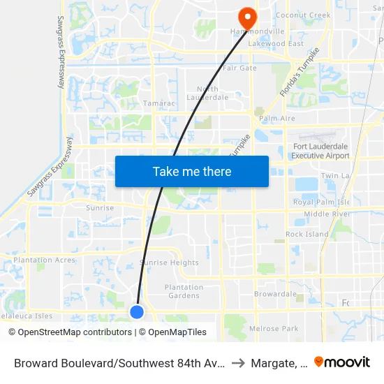 Broward Boulevard/Southwest 84th Avenue to Margate, FL map