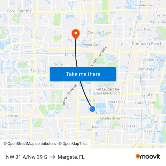 NW 31 A/Nw 39 S to Margate, FL map