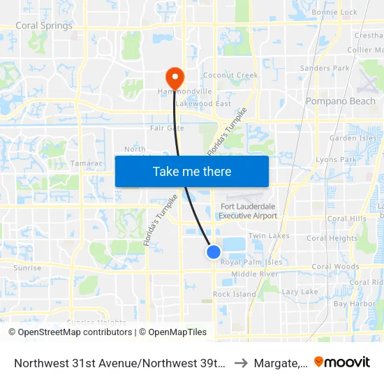 Northwest 31st Avenue/Northwest 39th Street to Margate, FL map
