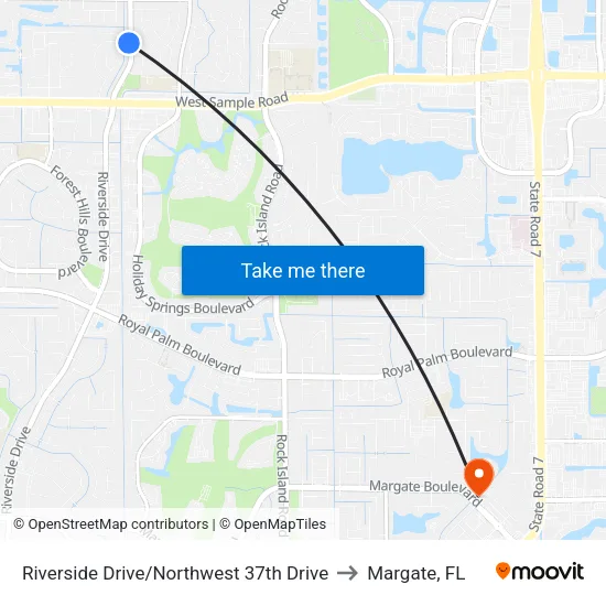 Riverside Drive/Northwest 37th Drive to Margate, FL map