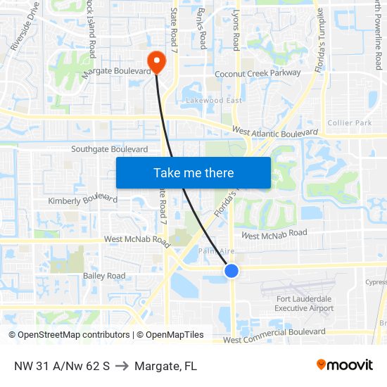 NW 31 A/NW 62 S to Margate, FL map