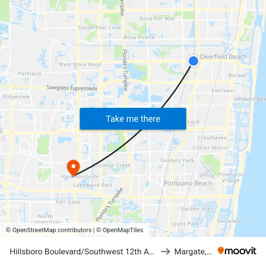 Hillsboro Boulevard/Southwest 12th Avenue to Margate, FL map