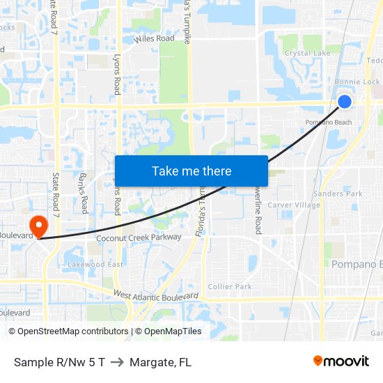 Sample R/Nw 5 T to Margate, FL map