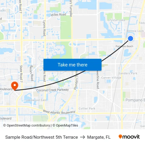 Sample Road/Northwest 5th Terrace to Margate, FL map