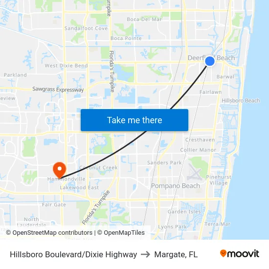 Hillsboro Boulevard/Dixie Highway to Margate, FL map