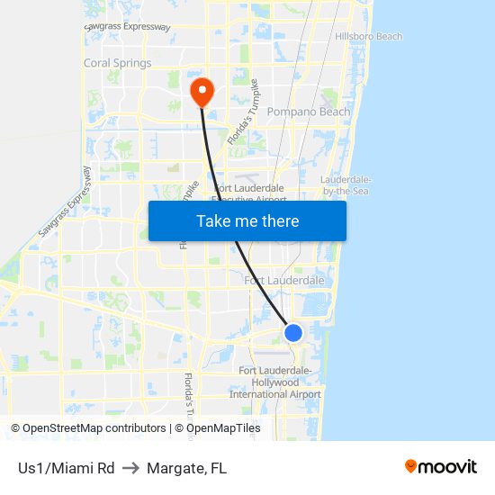 Us1/Miami Rd to Margate, FL map