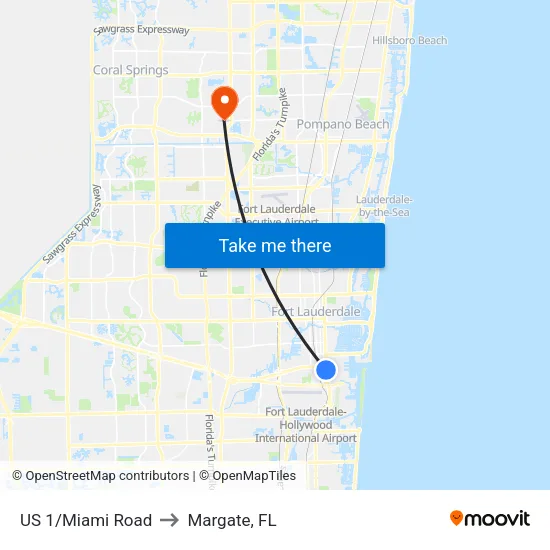 US 1/Miami Road to Margate, FL map