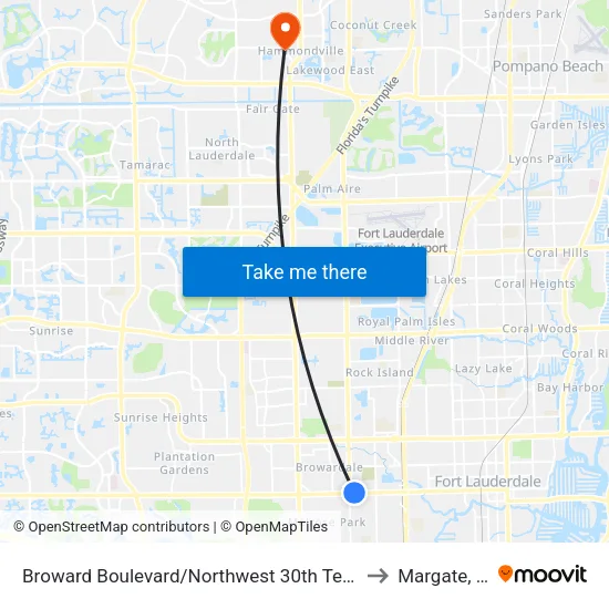 Broward Boulevard/Northwest 30th Terrace to Margate, FL map