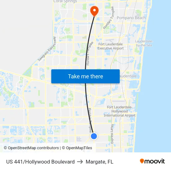 US 441/Hollywood Boulevard to Margate, FL map