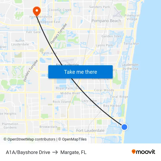 A1A/Bayshore Drive to Margate, FL map