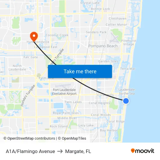 A1A/Flamingo Avenue to Margate, FL map