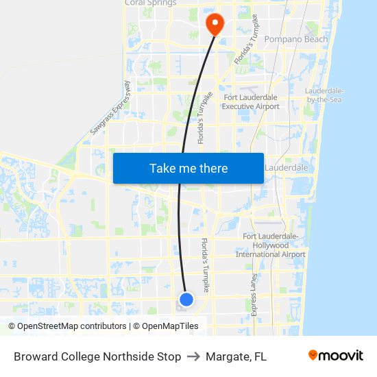 Broward College Northside Stop to Margate, FL map