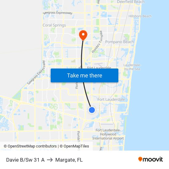 Davie B/Sw 31 A to Margate, FL map