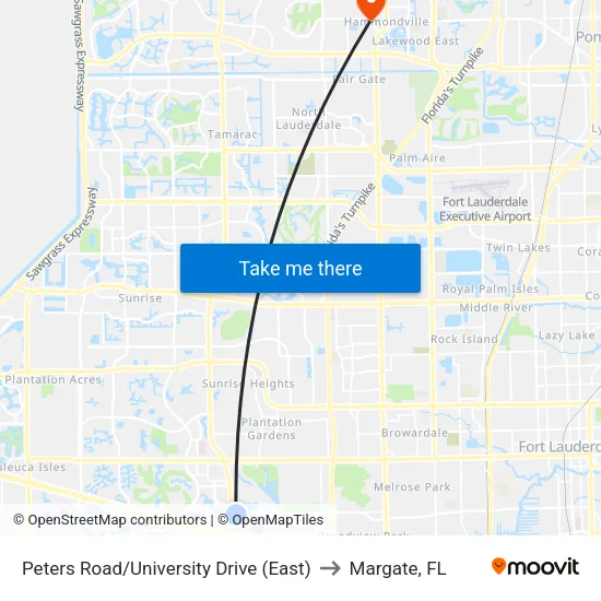 Peters Road/University Drive (East) to Margate, FL map